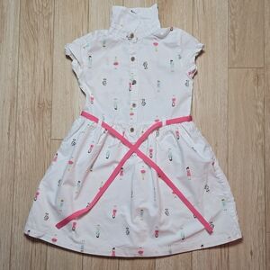 Carter's White Dress with Pink Belt and Fun Print